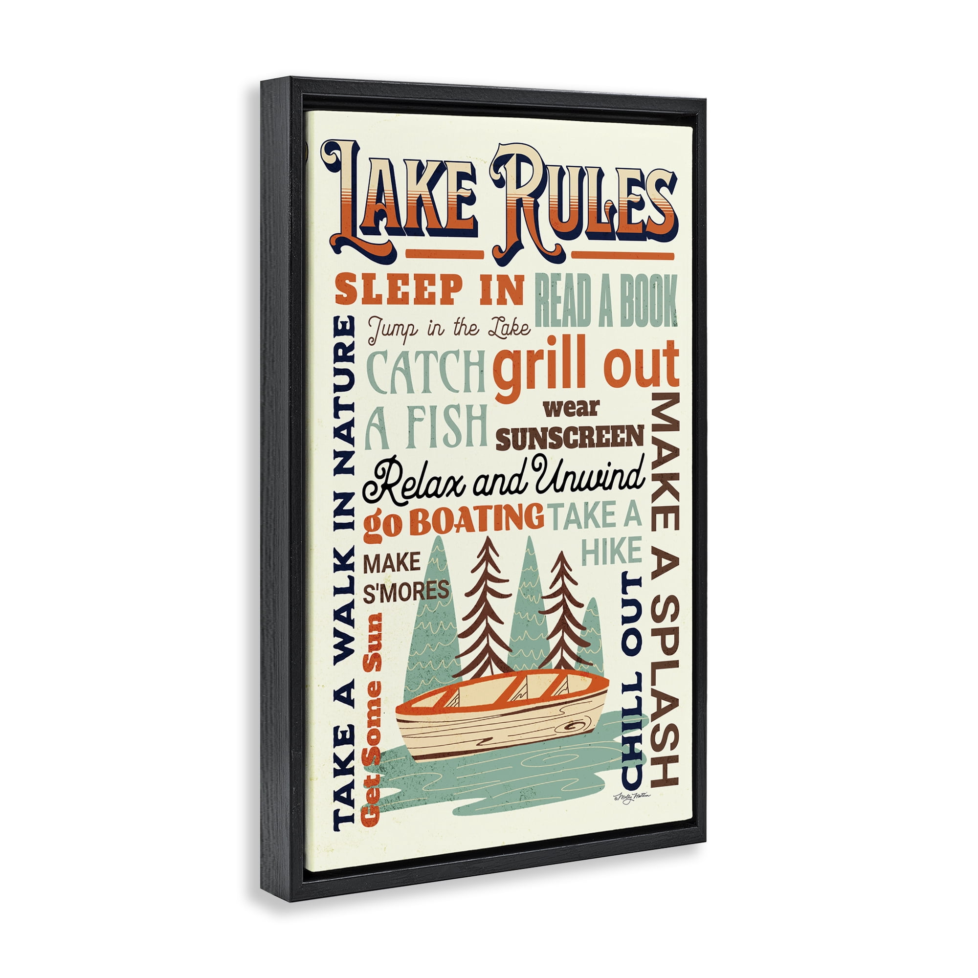 Stupell Industries Lake Rules Fun Activities Text & Numbers Painting Black Floater Framed Canvas Art Print Wall Art, 21 x 31