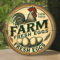 Farm Fresh Eggs" Vintage Aluminum Sign - 8x8 Inch Round Wall Art for Home, Kitchen, Restaurant, Bar, Cafe & Garage Decor