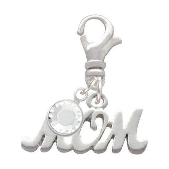Delight Jewelry Silvertone Mom - Silvertone Clip on Charm with Clear Crystal Drop
