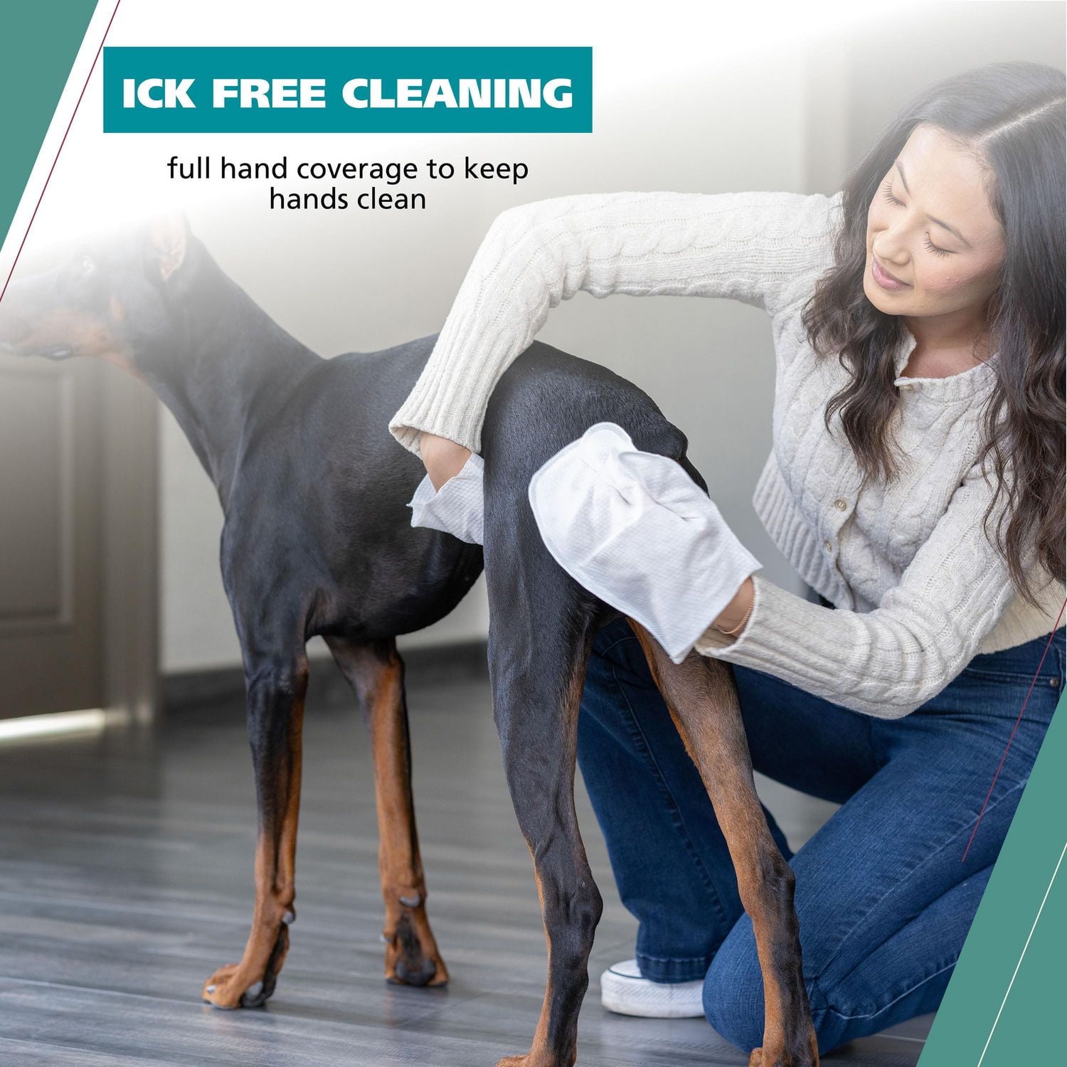 Wahl Mitt Wipes - 24 lingettes pour chiens à 3 doigts avec flocons d'avoine, aloès et karité - Parfum noix de coco et citron vert - Modèle 58553 Lingettes pour gants pour chiens