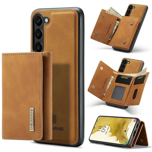 Case for Samsung Galaxy S24 Plus, Wallet Phone Case with Detachable Card Holder for Samsung Galaxy S24 Plus Kickstand Magnetic 2 in 1 Design Case, Premium PU Leather Shockproof Protective Cover, Brown