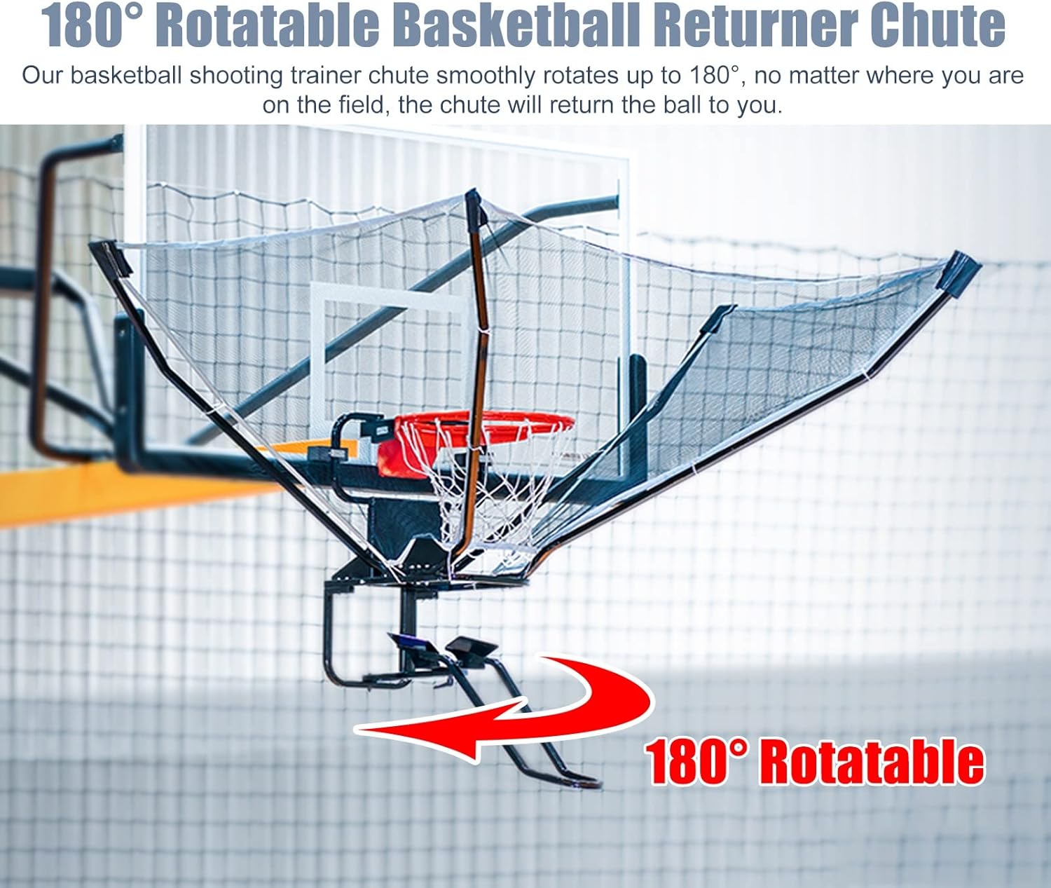 Gamvdout Basketball Hoop Returner Basketball Shot Return Apparatus Basketball Shot Returner Black Portable Basketball Return  Outdoor Indoor Basketball Returns & Guard Net Set  Rotatable Basketball R