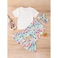 thumbnail image 4 of Bagilaanoe 3Pcs Toddler Baby Girl Easter Outfits Letter Rabbit Print Short Sleeve T-Shirts Tops + Flare Trousers + Headband 12M 18M 24M 3T 4T 5T Kids Long Pants Set, 4 of 9
