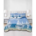 thumbnail image 2 of Full Size Quilt Bedding Set, Nautical Sailboat Reversible Summer Quilt 3 Pieces, Summer Coastal Boat Painting Art Sky Blue Lightweight Bedspreads Coverlets with 2 Pillow Shams for All Seasons, 2 of 5