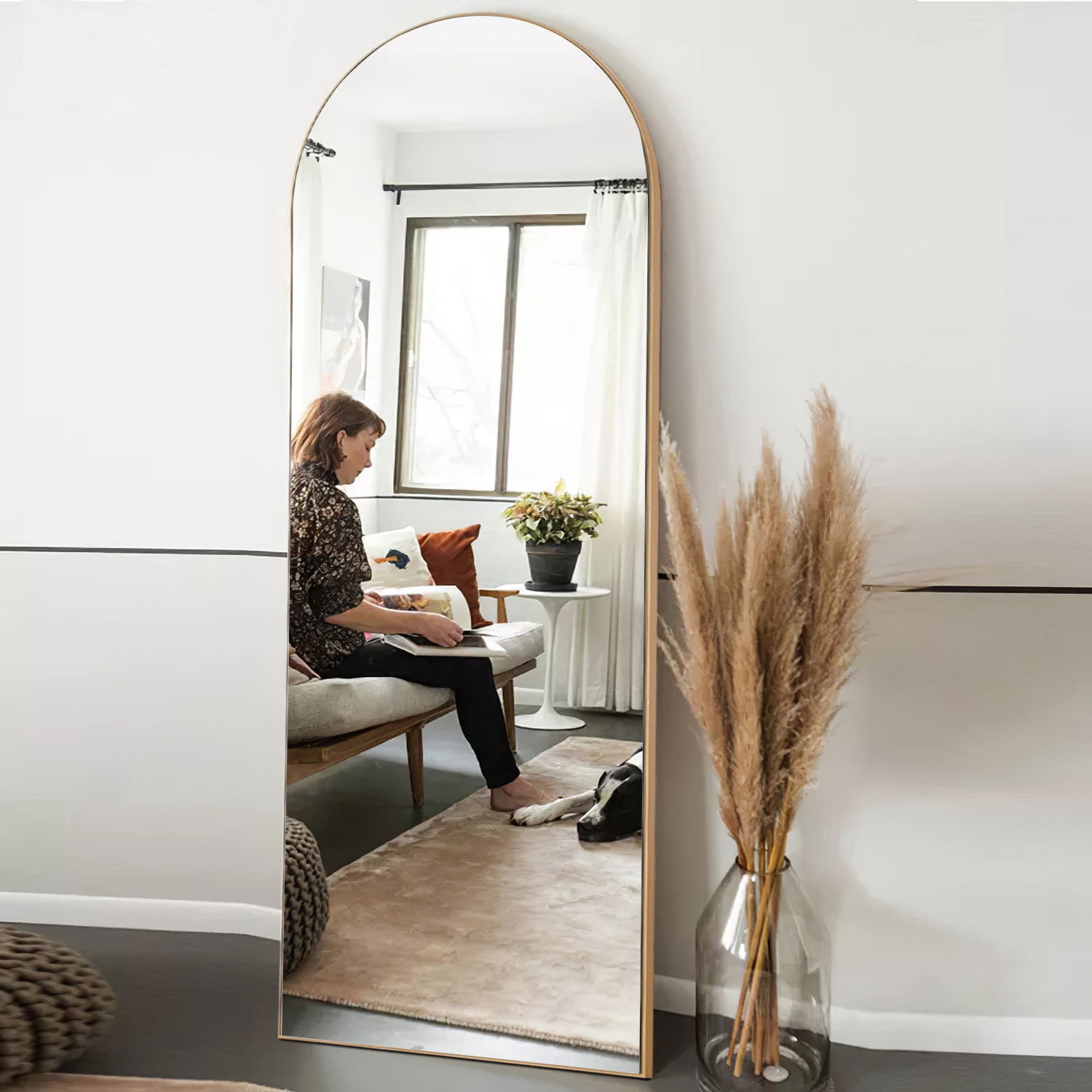 64"x21" Modern Arch Full Length Mirror Floor Mirror with Bracket,Wood Color
