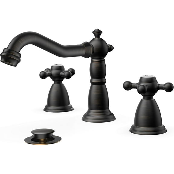 Vintage 3 Hole Bathroom Faucets Oil Rubbed Bronze, 2 Handle 8 Inch Widespread Antique Faucet for Bathroom Vanity RV Farmhosue Sink with Metal Pop Up Drain and Supply Lines