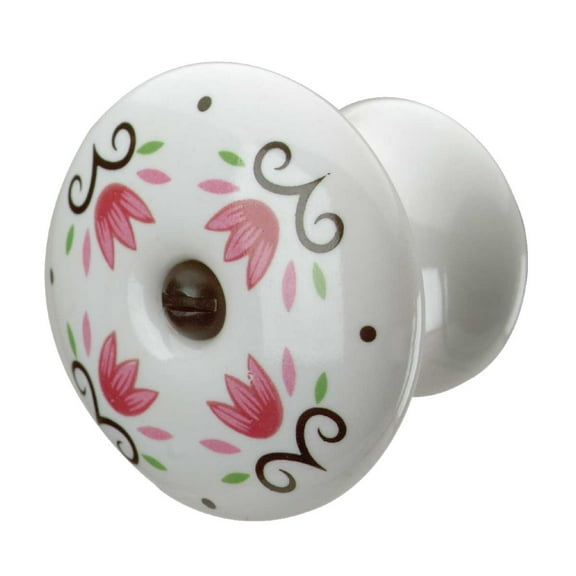 Renovators Supply White Knobs and Pulls Kitchen Cabinet Knobs Handle Drawer Pulls 1-3/4" Porcelain Tulip Dresser Drawer Knobs, Round Cabinet Hardware Knobs w/Black/White Screw
