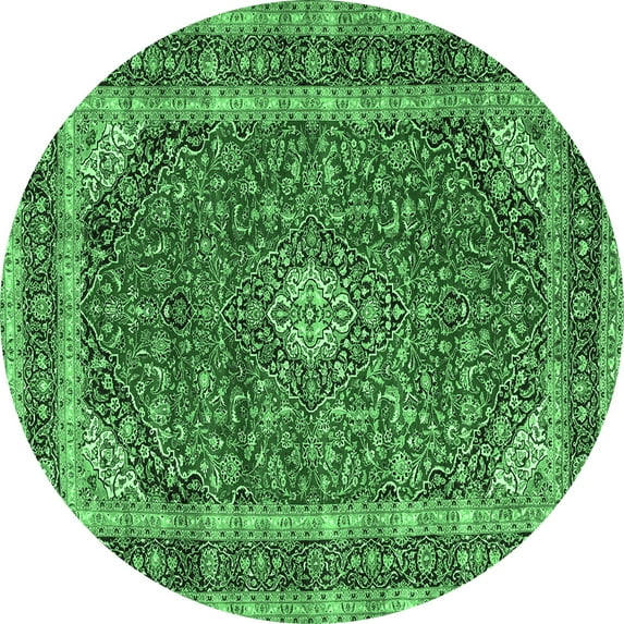 Ahgly Company Indoor Round Medallion Emerald Green Traditional Area Rugs, 4' Round