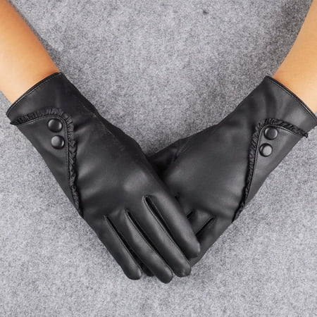 

WOXINDA Women Leather Warm Gift Soft Winter Black Xmas Gloves Mitten Fashion Lady Gloves