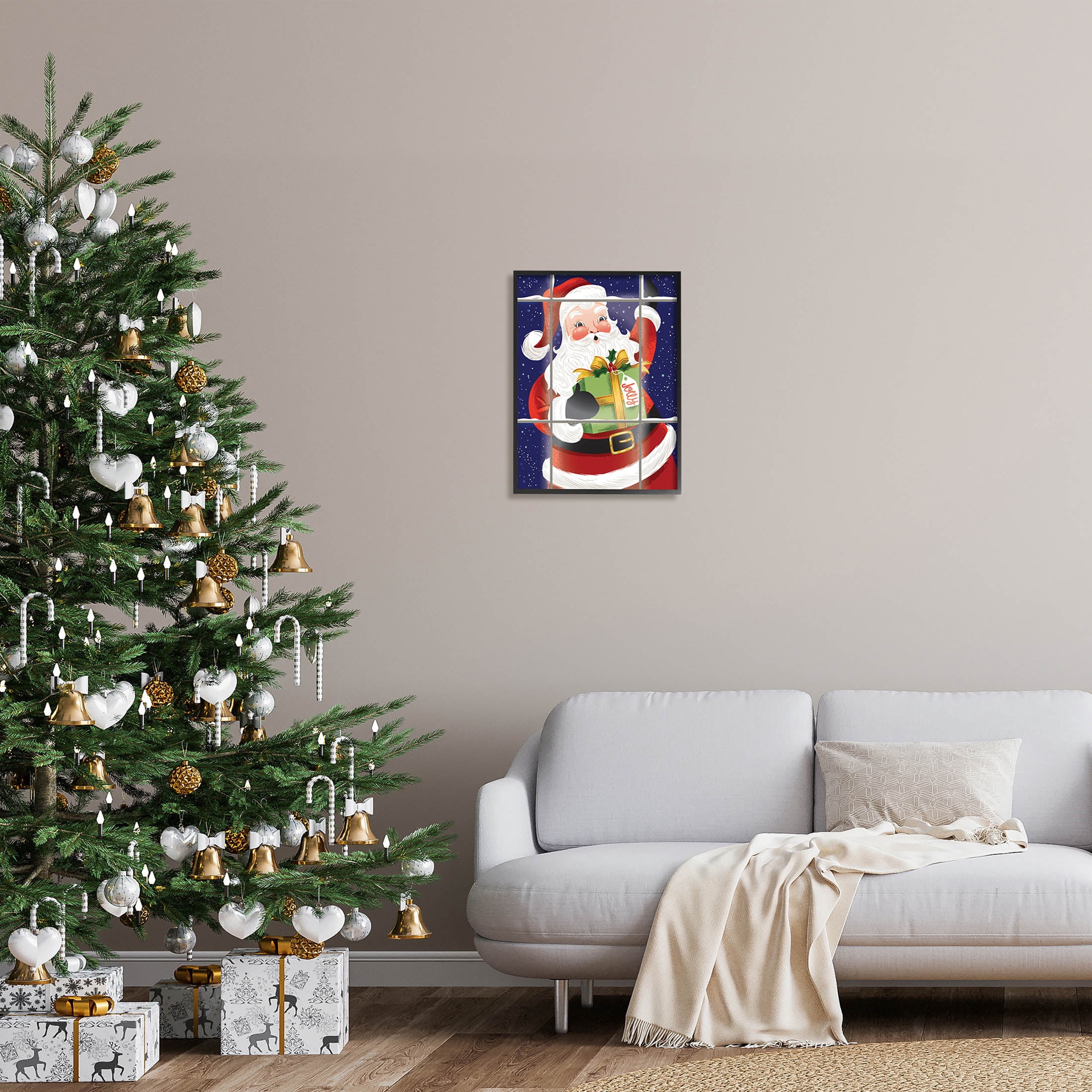 Stupell Industries Vintage Jolly Santa Window Graphic Art Black Framed Art Print Wall Art, Design by Arrolynn Weiderhold