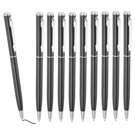Uxcell Slim Metallic Ballpoint Pen, Black Ink 1mm Medium Point Pen Retractable Lightweight Smooth Writing Pens with Metal Clips for Business Office Wedding Guest Book Black
