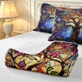 thumbnail image 4 of Homewish Watercolor Nature Tree Floral Quilt King,Colorful Boho Glass King Coverlet Set,Navy,Black Reversible,3pcs, 4 of 7