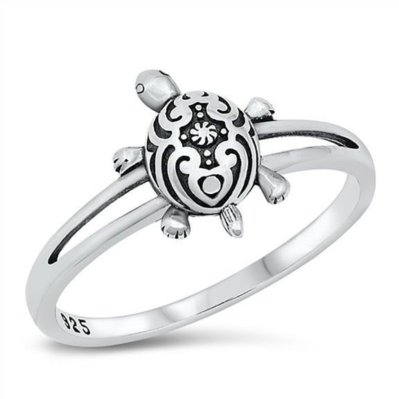 All in Stock Sterling Silver Decorated Turtle Ring Size 6