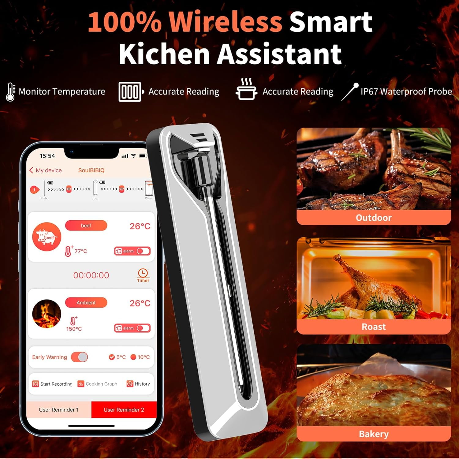 Long Range Wireless Meat Thermometer | Bluetooth With Signal Booster | For Oven, Grill, Smoker - View #11
