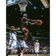 Shawn Kemp Seattle Supersonics Unsigned Hardwood Classics Double Clutch Reverse Dunk Photograph