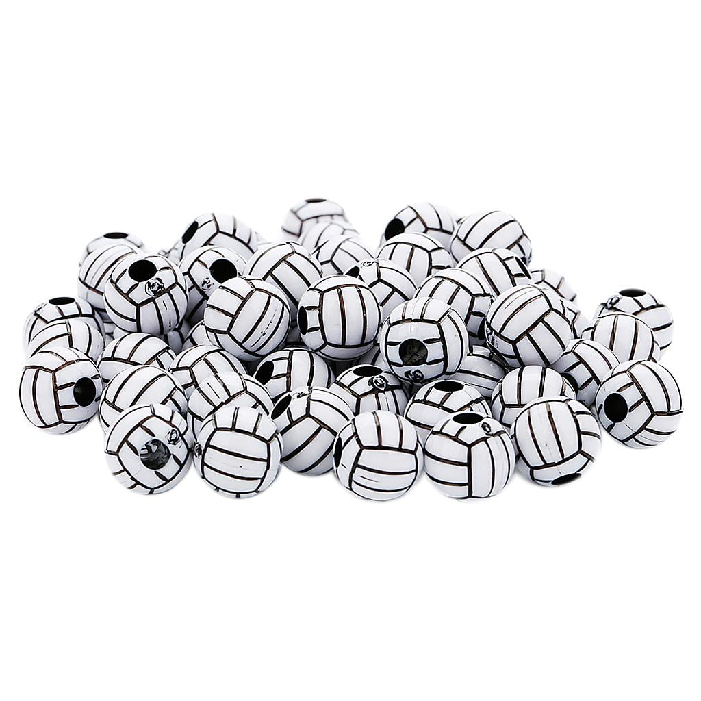 Abbraccia 4x50 Pieces Volleyball Design Round Acrylic Loose Large Hole Beads for Beading 4 Pcs