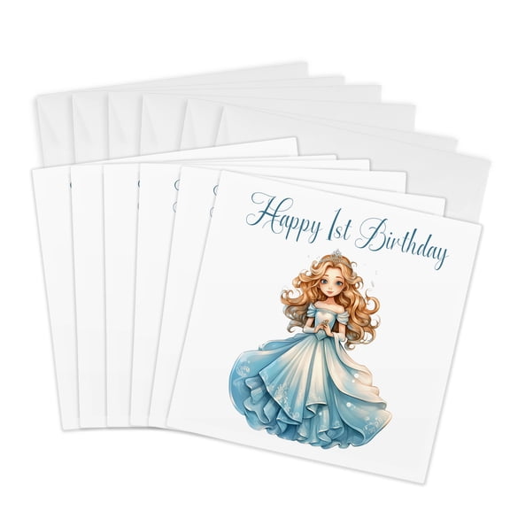 3drose, Pretty Princess Happy 1st Birthday, 6 Greeting Cards with Envelopes