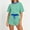 Green, variant on Women's Striped 2 Piece Casual Set, Crew Neck Short Sleeve Tee Elastic Waist Drawstring Shorts Soft Summer Loungewear Blue M