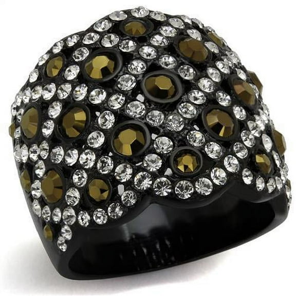 TK2197 - IP Black(Ion Plating) Stainless Steel Ring with Top Grade Crystal  in Metallic Light Gold Size 10