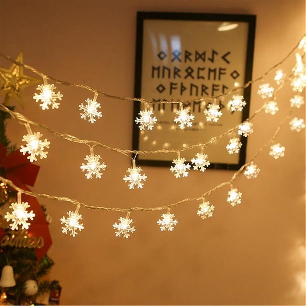 Fiudx Guirnalda de Luces de Copo de Nieve, 40 Led, Decoración Navideña, Diseño Flexible, 2 Modos de Luz, Funciona con Pilas, Ideal para Fiestas, Bodas y Decoración de Interiores y Exteriores, 6 M de