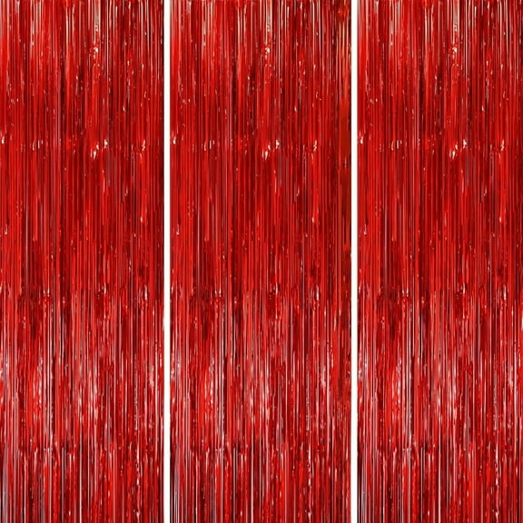 3 Pack Red Metallic Foil Fringe Curtains,Tinsel Streamers,Bachelorette & Birthday Party Decorations for Graduation, Baby Shower,2025 Graduation(3.3 ft x 9.9 ft)