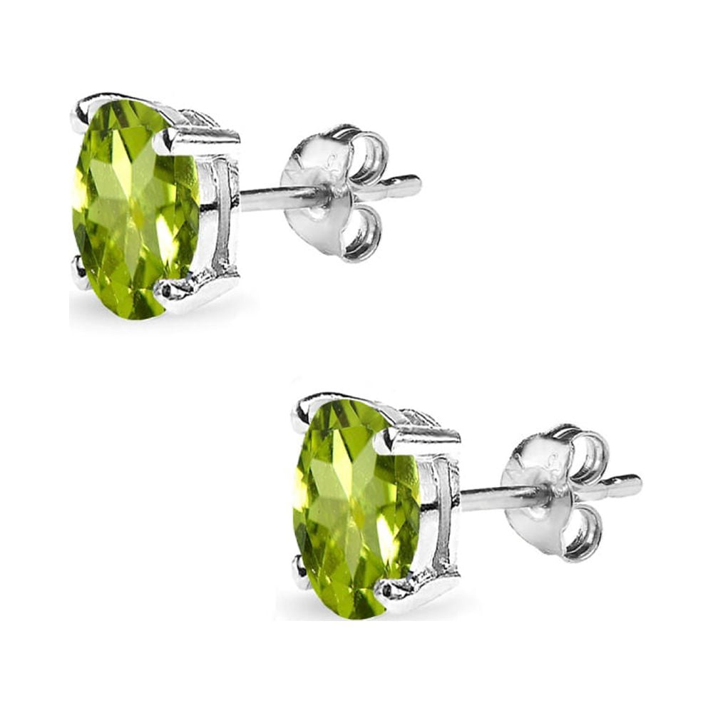 Peridot 6x4mm Oval-Cut Solitaire Sterling Silver Stud Earrings