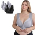 thumbnail image 5 of Homenesgenics Plus Size Bras for Women 3pc Women Lace Patchwork Bra Wireless Underwear Bra Full-Coverage Bras Gray XL, 5 of 9