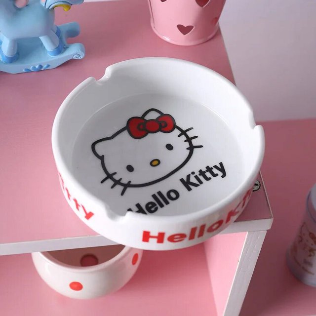 Sanrio-Cenicero de cerámica de Hello Kitty, organizador creativo de dibujos animados, Gato Kt rosa, decoración del hogar para novio, regalo de cumpleaños