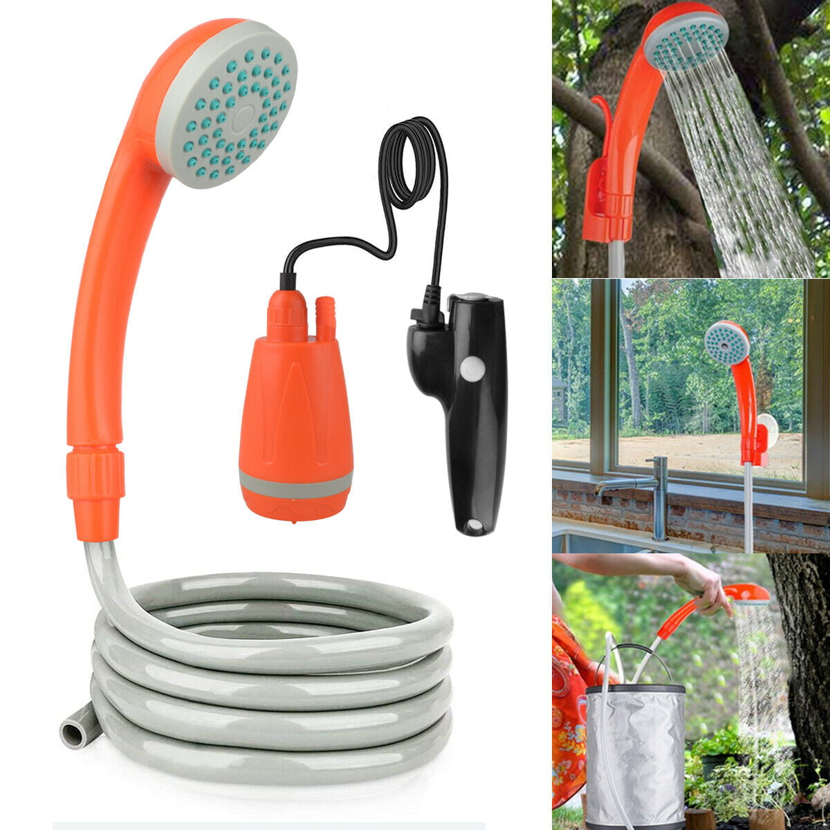 Outdoor Garden Shower Camping Pool Adjustable Portable Shower Head Set Wood Base 