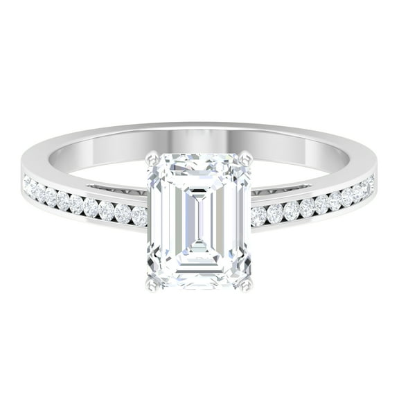 Rosec Jewels Certified Moissanite Emerald Cut Engagement Ring 2 Carat - D-VS1 Quality Moissanite Solitaire Ring, 925 Sterling Silver, US 4.00