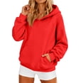 thumbnail image 2 of Women Hoodies Casual Pullover Long Sleeve Sweatshirt Kangaroo Pocket Plain Basic Fall Hoodies Red L, 2 of 6
