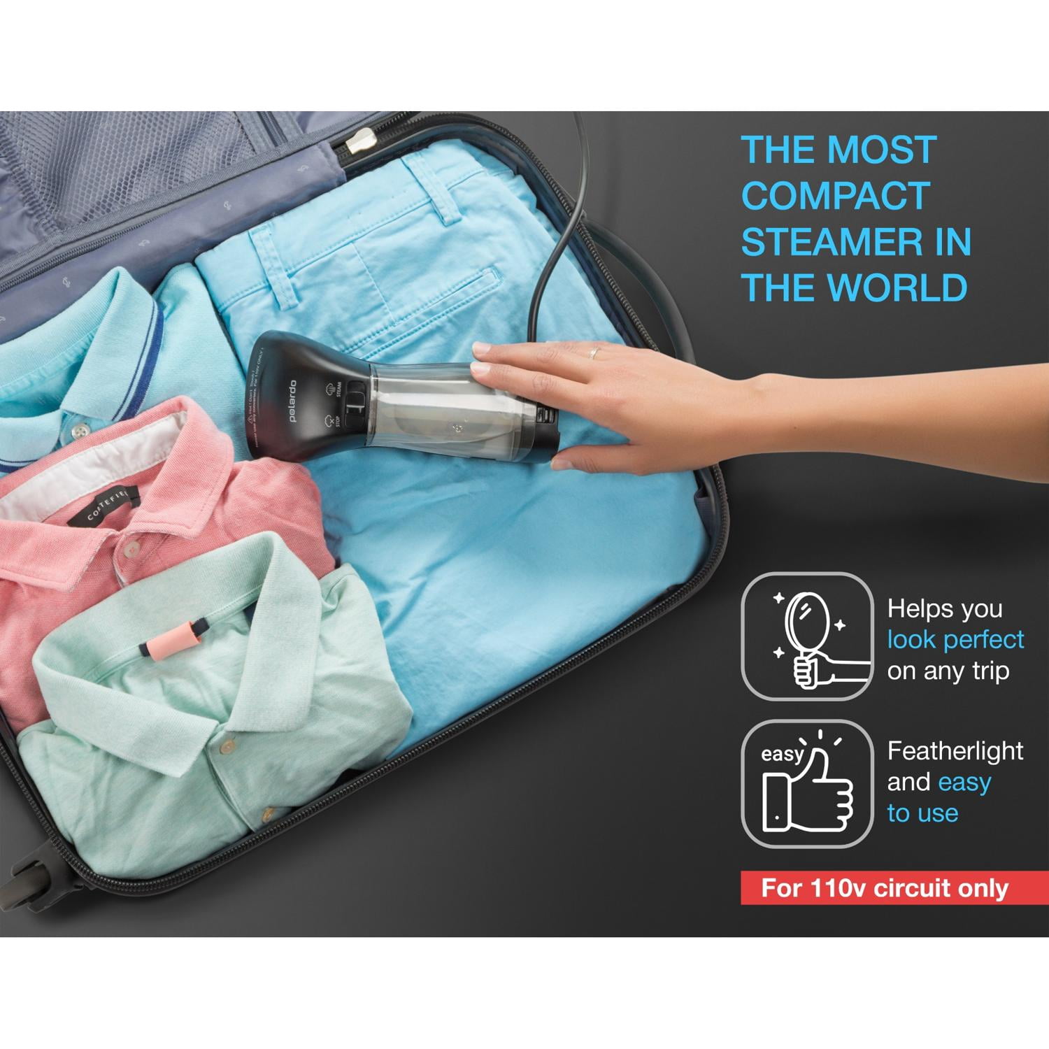 Steamer for Clothes, 1200W Handheld Garment Steamer, 2-in-1 Steamer & Iron, 25s Fast Heat-Up, 120ml Tank, Portable Travel, Polardo