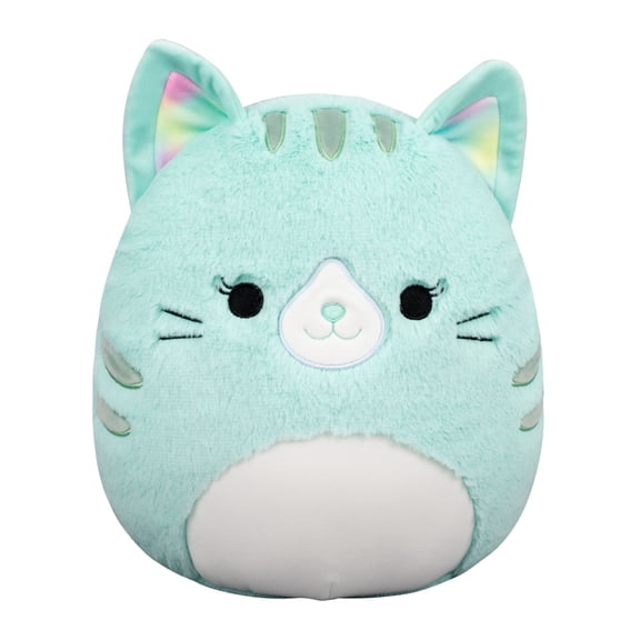 Squishmallows FuzzAMallow Official 12 inch Corinna the Teal Tabby Cat with Rainbow Ears - Child's Ultra Soft Plush Toy