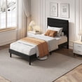 thumbnail image 1 of QinaQin Base de cama tapizada con cabecera, soporte resistente de tablillas de madera, fácil de armar, silenciosa y sin necesidad de box spring, 1 of 9