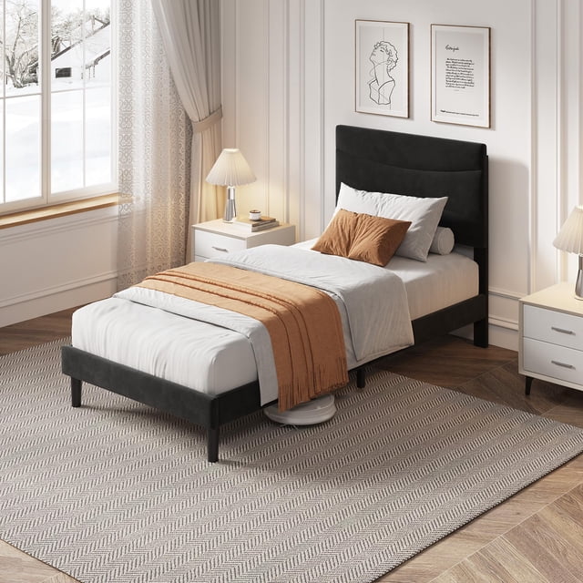 QinaQin Base de cama tapizada con cabecera, soporte resistente de tablillas de madera, fácil de armar, silenciosa y sin necesidad de box spring