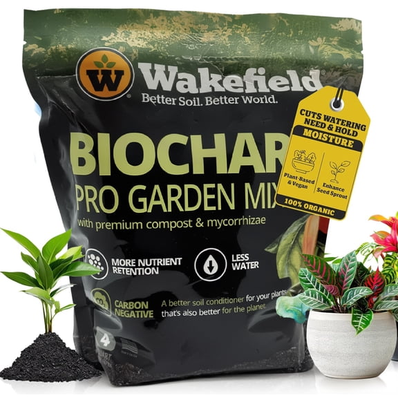 Biochar Pro Garden Mix Soil - 4 Quart Bag for Enhanced Plant Growth, Soils