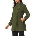 thumbnail image 4 of Abrigo largo de invierno con cinturón para mujer, clásico, de cuello alto, de manga larga, color verde militar, 4 of 6