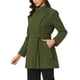 thumbnail image 4 of Abrigo largo clásico de mujer con cuello alto, manga larga, cinturón, tamaño XS, color verde militar, 4 of 6