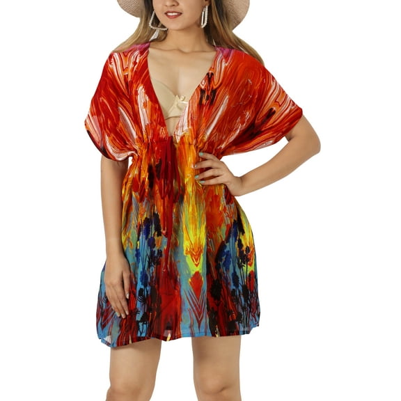 HAPPY BAY Women's Beachwear Swimsuit Coverups Summer Swim Beach Cover ups for Swimwear Women Bathing Suit Cover-up Casual Dress for Women 2X-3X Magenta, Trees