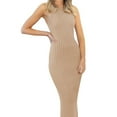 thumbnail image 1 of Robe d'Été pour Femmes, Robe de Plage Décontractée Sans Manches, Col Rond, Fendue, Côtelée, Moulante, Beige Taille L, 1 of 3
