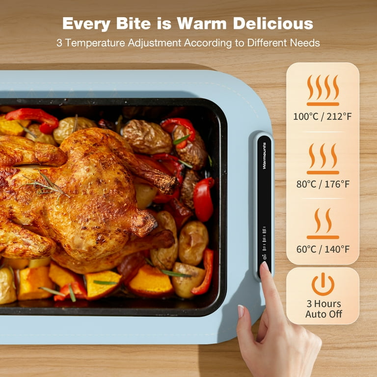 2025 Upgraded Food Warming Mat – 7 Temp Levels, 8 Timer Settings, Fast Heating For Buffets & Parties