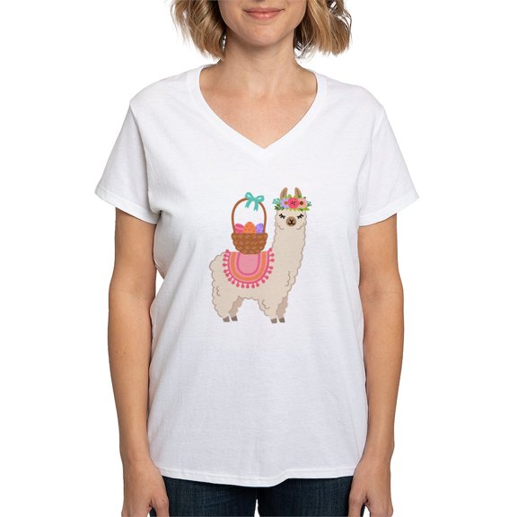 CafePress - EASTER ALPACHA T Shirt - Womens Cotton V-Neck T-shirt