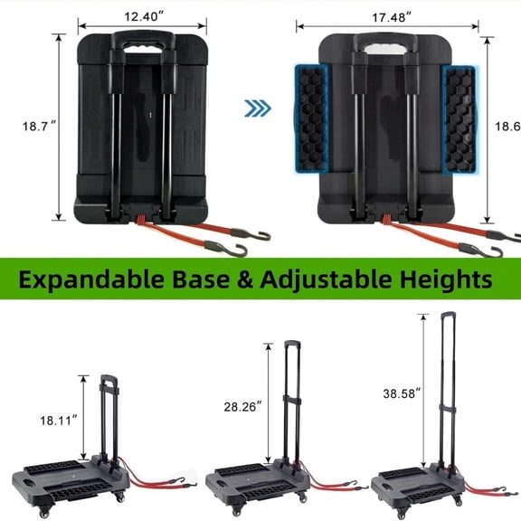Folding Hand Truck Cart,Heavy Duty Trolley 220lbs Capacity,Folding Luggage Cart, Collapsible Wheels,Extended Handle Portable Dolly Cart for Moving, Airport, Office,Carrying Home