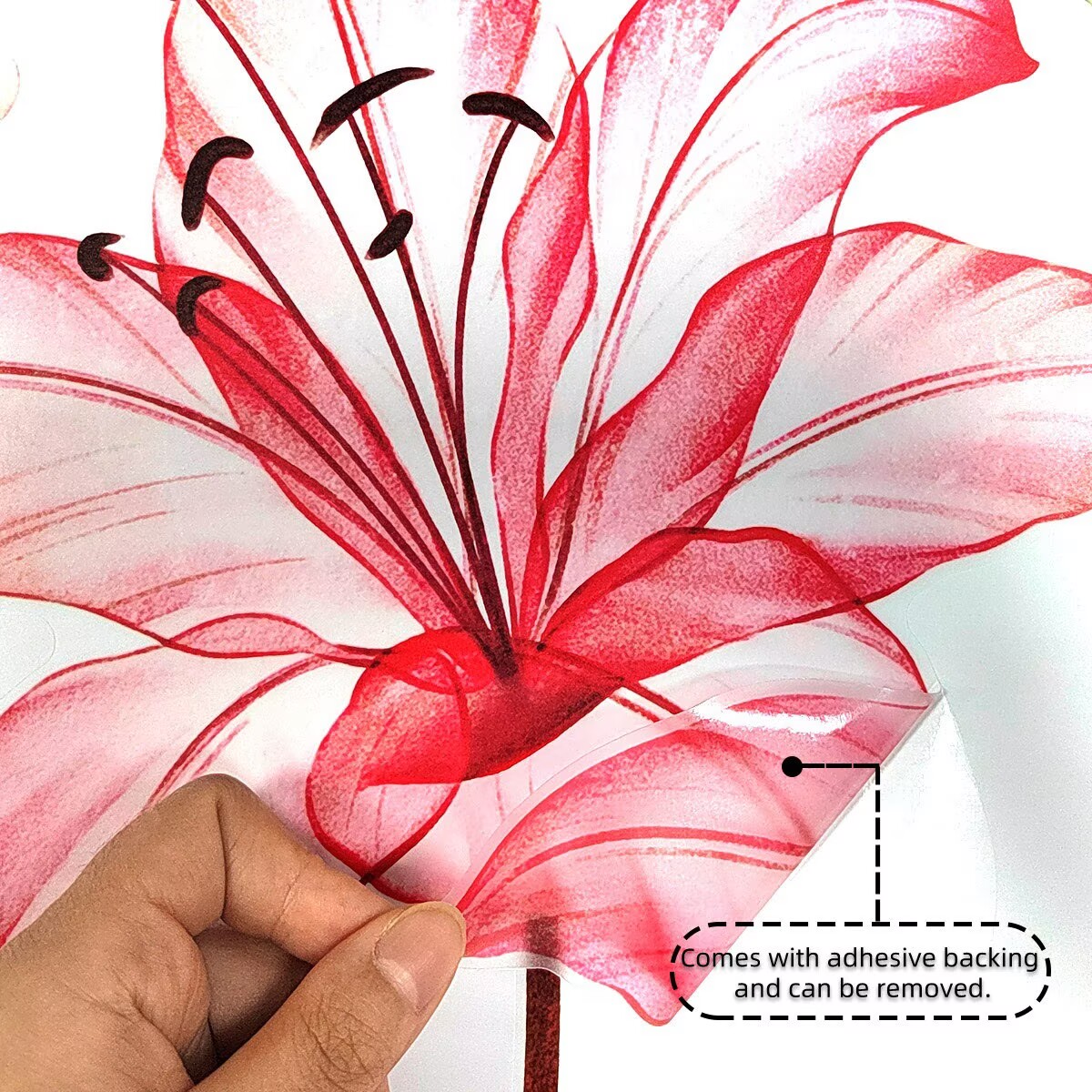 Large Lily Flower Wall Decals Pink Floral Butterfly DIY Peel and Stick Wall Stickers for Girls Bedroom Nursery Living Room Decor