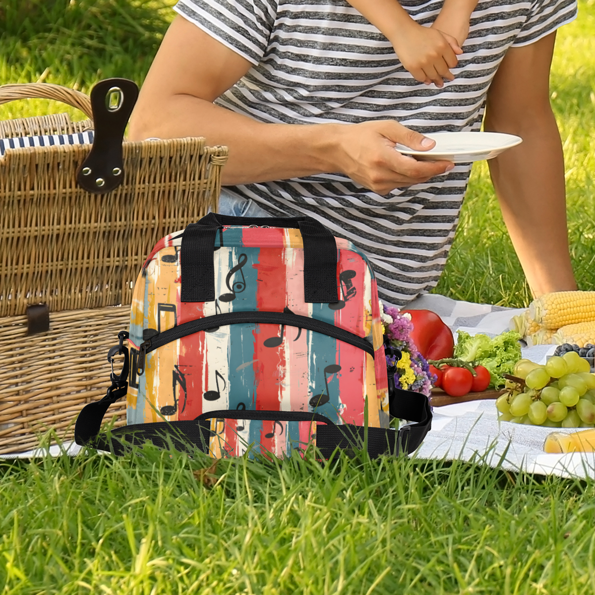Herdesigns Music Themed Insulated Lunch Bag for Women Men Adults Large Reusable Lunch Box Musical Notes Leakproof Cooler Tote Bags with Adjustable Shoulder Strap