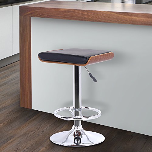 Armen Living Java Barstool in Black Faux Leather, Walnut Wood and Chrome Finish