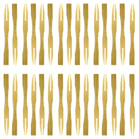 Niceauty Golden Biodegradable Fruit Bamboo Forks with Two Prongs for Kitchen Use 100Pcs Single Wrap