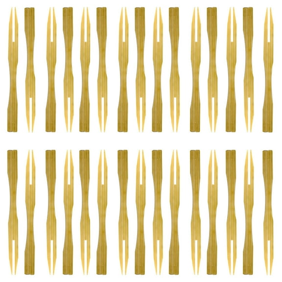 Niceauty Golden Biodegradable Fruit Bamboo Forks with Two Prongs for Kitchen Use 100Pcs Single Wrap