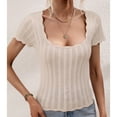thumbnail image 3 of Defitshape Women's Crop Tops Shirt Soft T Shirt Basic Square Neck Fashion Knit Fitted Casual Lightweight Top Apricot 14, 3 of 4