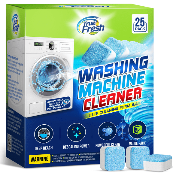 True Fresh Washing Machine Cleaner Tablets 25 Pack - Washer Cleaner - For Front and Top Loader, and HE machines